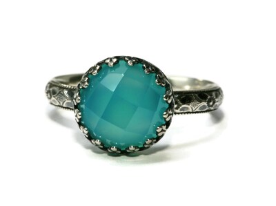 10mm Rose Cut Paraiba Chalcedony 925 Antique Sterling Silver Ring by Salish Sea Inspirations - image1